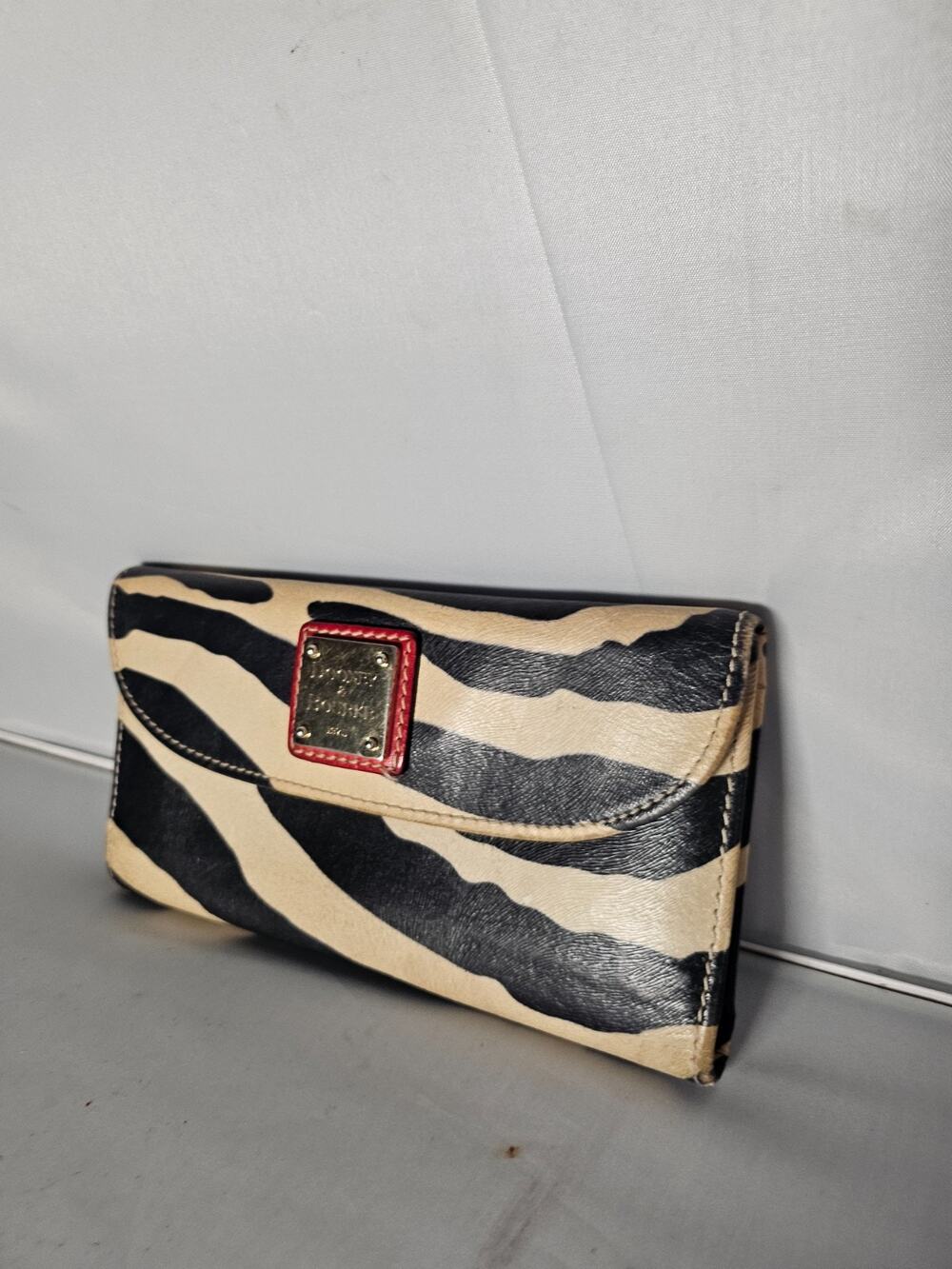 Vintage Dooney & Bourke Red Trim Zebra Stripe Full Size Leather Wallet